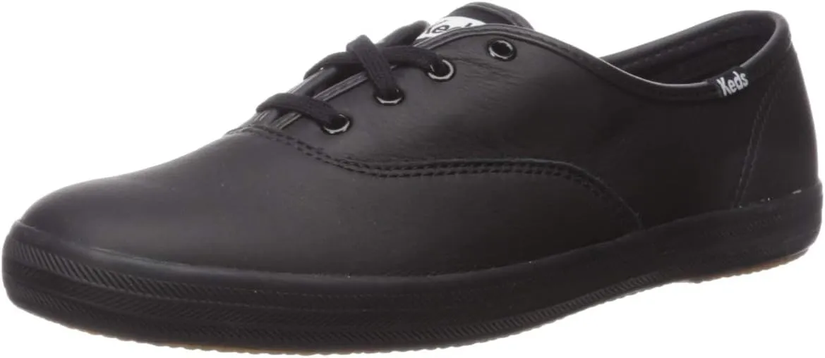 Keds Women's Champion Original Leather Lace-Up Sneaker (8.5, Black/Black)