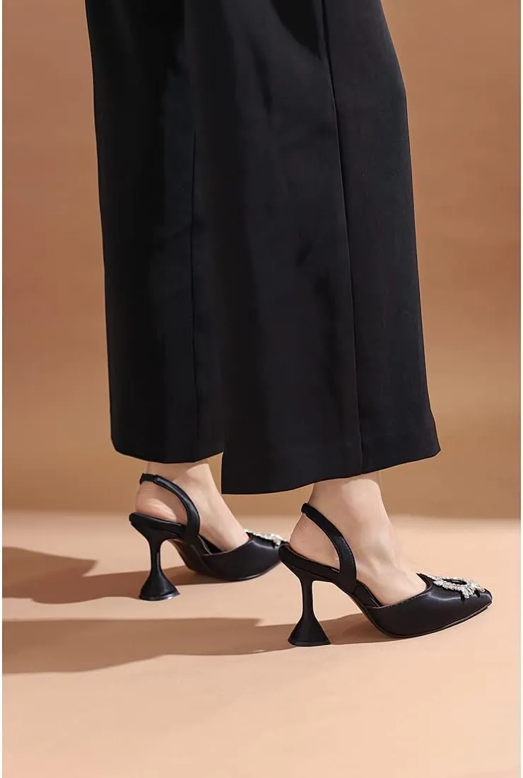 keleimusi Women's Satin Pumps High Heel Sandals Slip On Sexy Closed Toe Crystal Slingback Pumps Wedding Party Summer Shoes