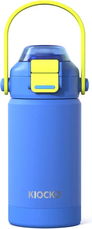 Kids Insulated Water Bottle with Pop-Open Straw & Spout 2-in-1 Lid,12oz Toddler Cups with Stainless Steel Leak Proof for School Travel Boys Girls（Blue）