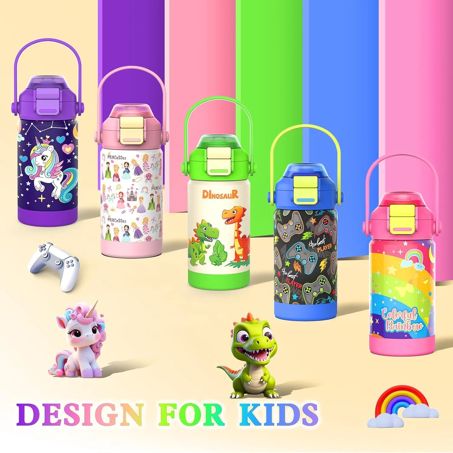 Kids Insulated Water Bottle with Pop-Open Straw & Spout 2-in-1 Lid,12oz Toddler Cups with Stainless Steel Leak Proof for School Travel Boys Girls（Blue）
