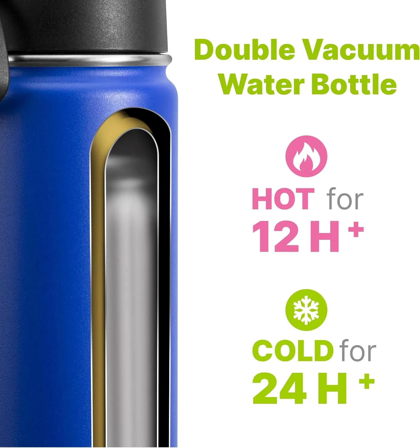 Kids Insulated Water Bottle with Straw-18 oz Stainless Steel Double Wall Vacuum Wide Mouth Water Bottle for School-Metal Travel Water Flask with Silicone Boot (Navy)