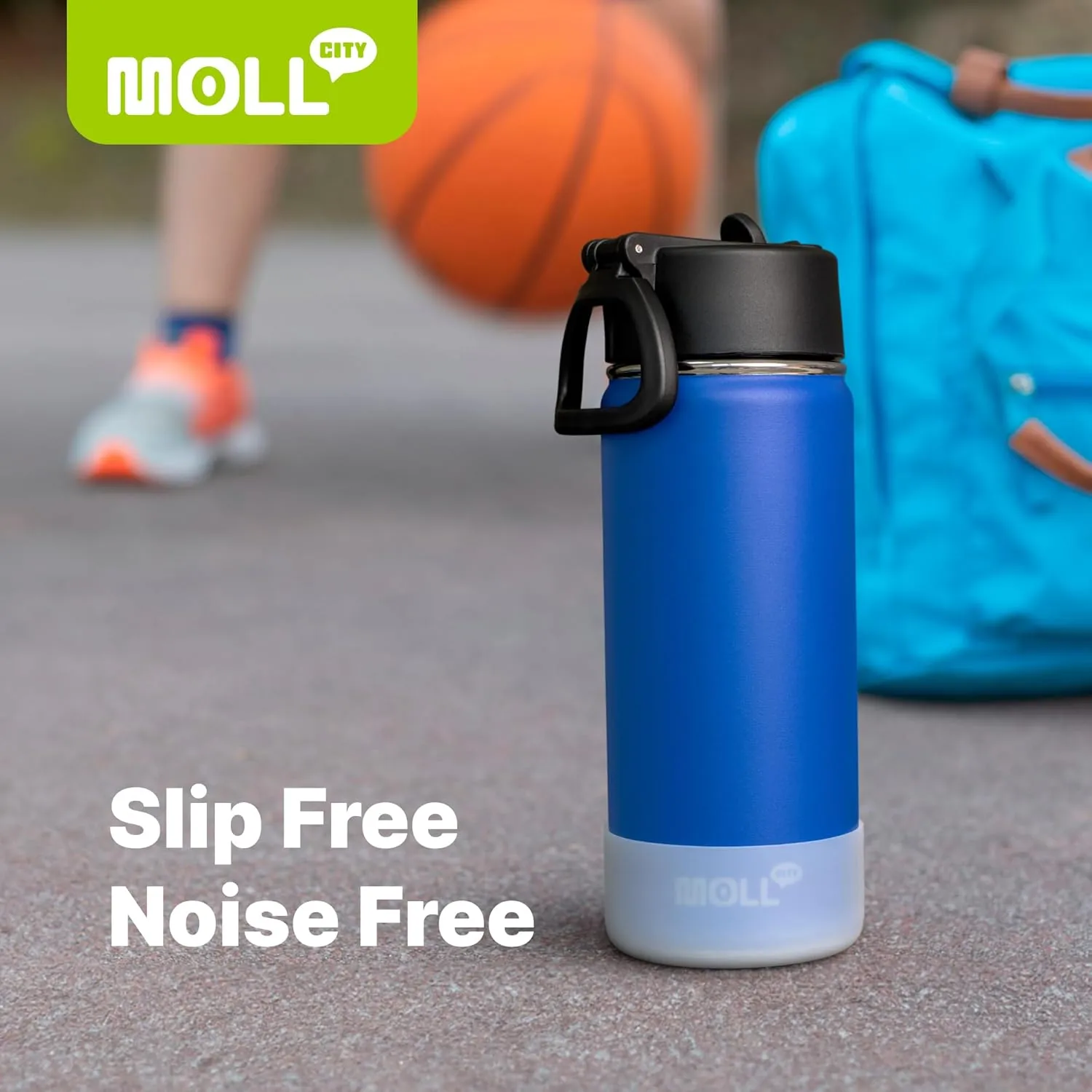 Kids Insulated Water Bottle with Straw-18 oz Stainless Steel Double Wall Vacuum Wide Mouth Water Bottle for School-Metal Travel Water Flask with Silicone Boot (Navy)