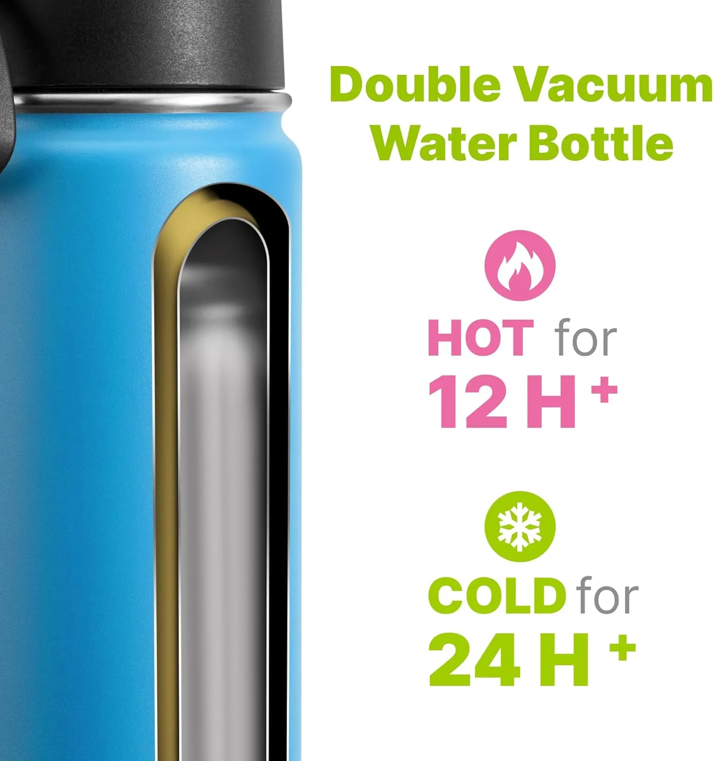 Kids Insulated Water Bottle with Straw-18 oz Stainless Steel Double Wall Vacuum Wide Mouth Water Bottle for School-Metal Travel Water Flask with Silicone Boot (Sky Blue)