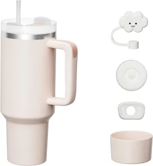 KISSKIND 40 oz tumbler with handle and Straw Lid Leak-proof Silicone Boot Straw Cover Cap Travel Coffee Mug Stainless Steel Water Bottle Insulated Cup for Hot and Cold Beverages Gift Idea
