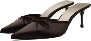 Kitten Heel Bow Mules for Women Slip On Mules Backless Low Heel Pumps