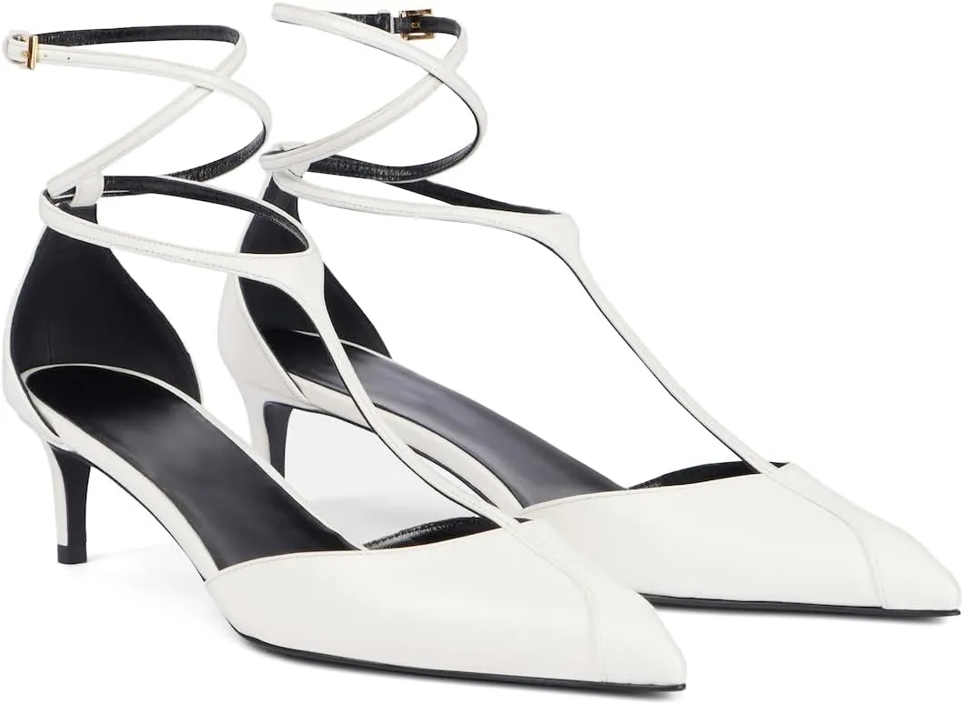 Kitten Heels for Women Pointed Toe Pumps Leather Mid Heel Slingback Heels T Strap Dress Shoes