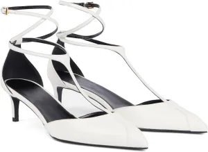 Kitten Heels for Women Pointed Toe Pumps Leather Mid Heel Slingback Heels T Strap Dress Shoes