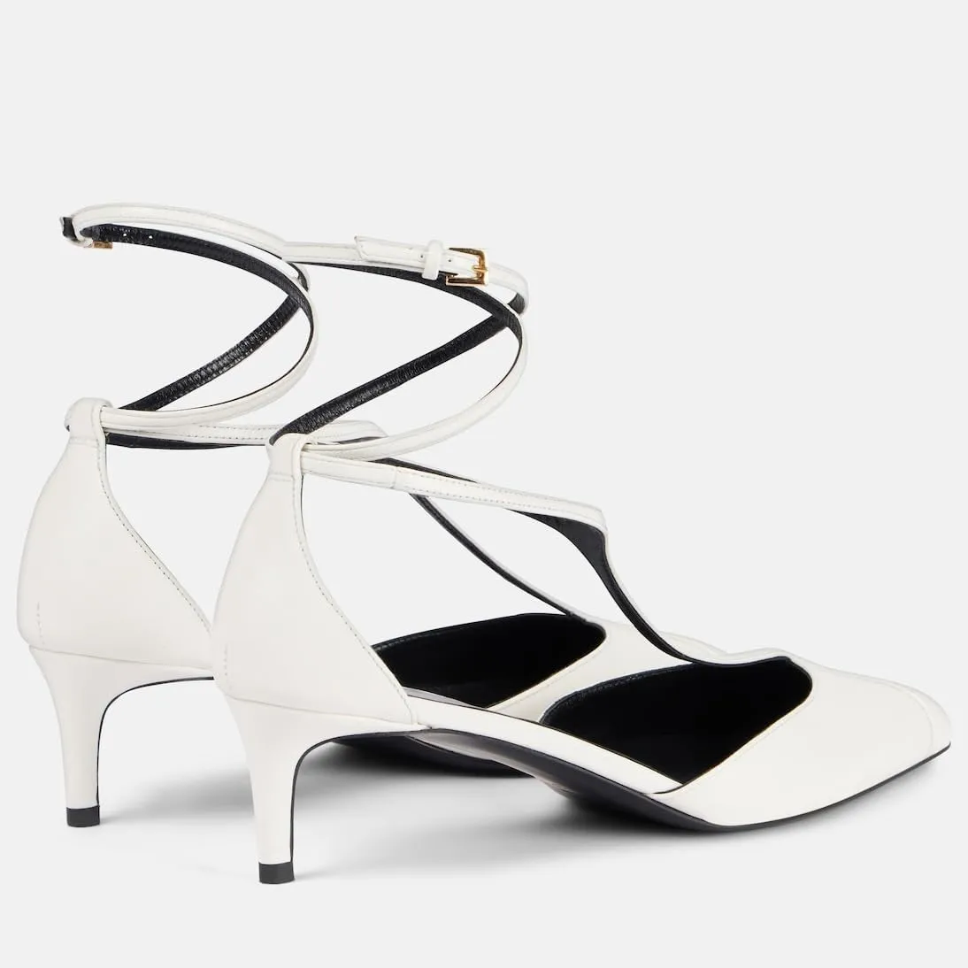 Kitten Heels for Women Pointed Toe Pumps Leather Mid Heel Slingback Heels T Strap Dress Shoes