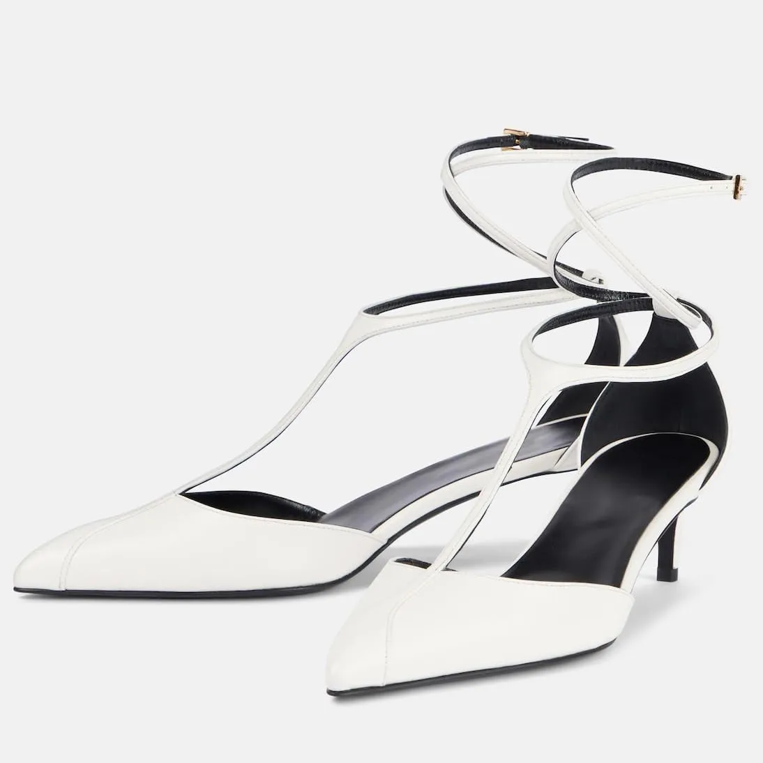 Kitten Heels for Women Pointed Toe Pumps Leather Mid Heel Slingback Heels T Strap Dress Shoes