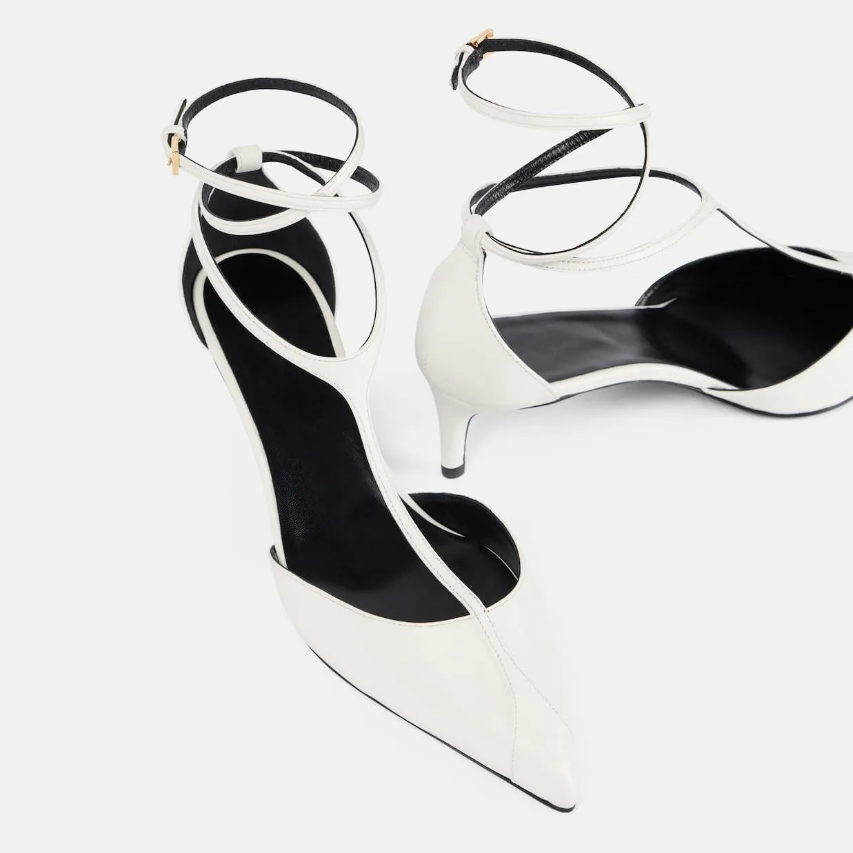Kitten Heels for Women Pointed Toe Pumps Leather Mid Heel Slingback Heels T Strap Dress Shoes