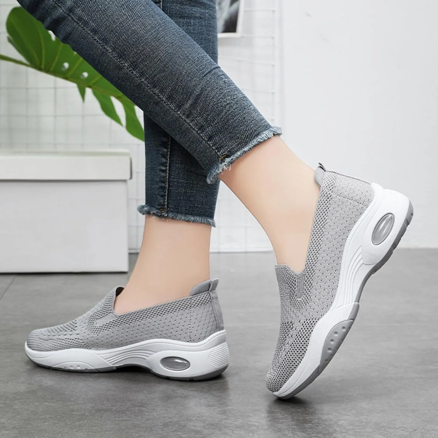 Kubbon Women's Orthopedic Sneakers Knit Lightweight Comfortable Breathable Nurse Shoes Slip-On Mesh Up Shoes Orthopedic Stretch Diabetic Casual Walking Wide Sneakers