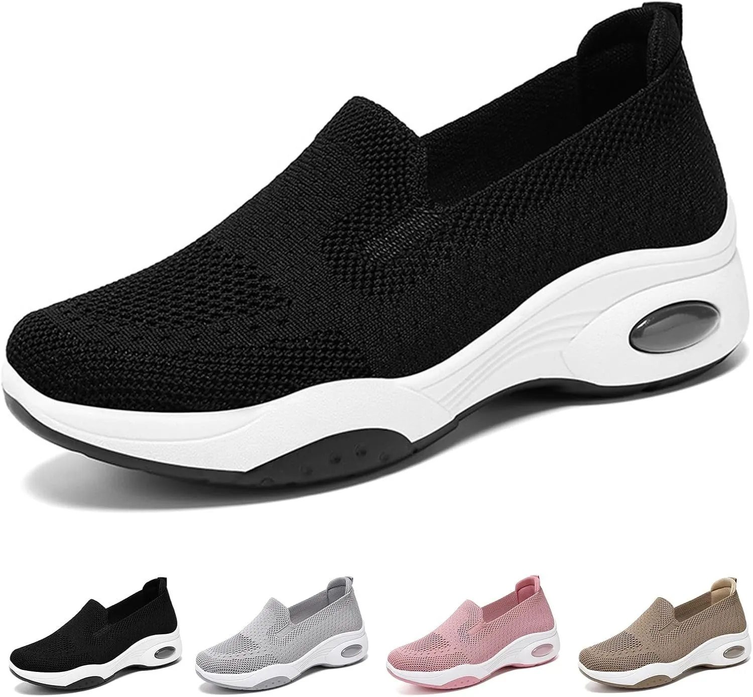 Kubbon Women's Orthopedic Sneakers Knit Lightweight Comfortable Breathable Nurse Shoes Slip-On Mesh Up Shoes Orthopedic Stretch Diabetic Casual Walking Wide Sneakers