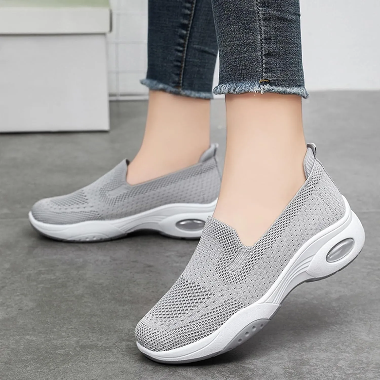 Kubbon Women's Orthopedic Sneakers Knit Lightweight Comfortable Breathable Nurse Shoes Slip-On Mesh Up Shoes Orthopedic Stretch Diabetic Casual Walking Wide Sneakers