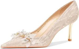 Ladies' high-Heeled Crystal Wedding Shoes,Pumps Ankle Strap Pointed Toe Stiletto Heels Engagement Shoes