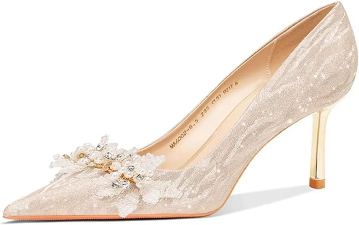 Ladies' high-Heeled Crystal Wedding Shoes,Pumps Ankle Strap Pointed Toe Stiletto Heels Engagement Shoes