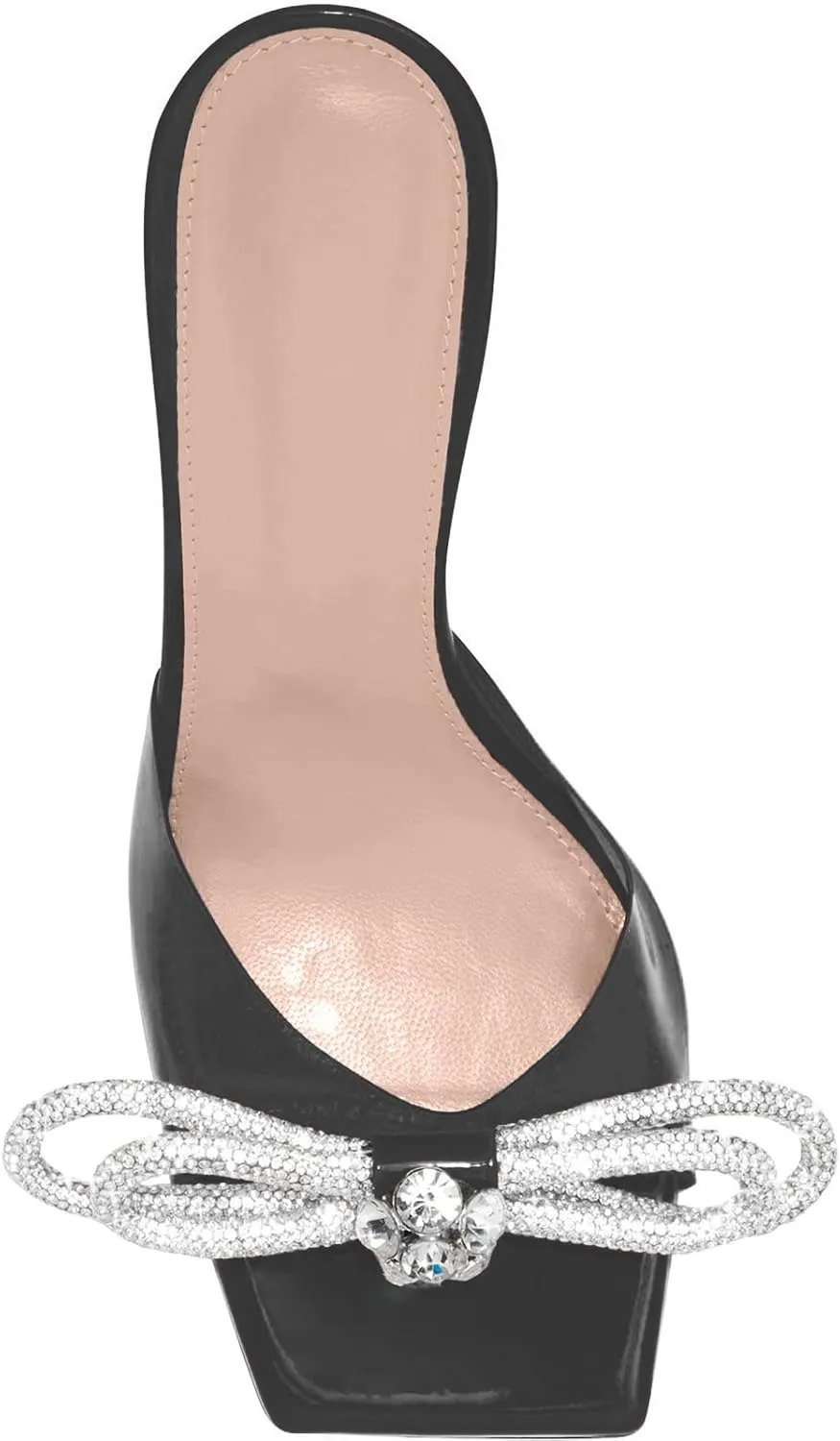 LauraVicci Women's Heeled Bow Mules Clear Sandals Square Open Toe Rhinestone Embellished Crystal Bowknot Transparent PVC Crystal Stiletto Slip On Evening Dress Party Wedding Shoes