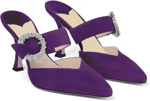LauraVicci Women's Heeled Mules Crystal Horseshoe Buckle Pointed Toe Slip on Sandals 3.5 inches Curved Stiletto Heel Shoes