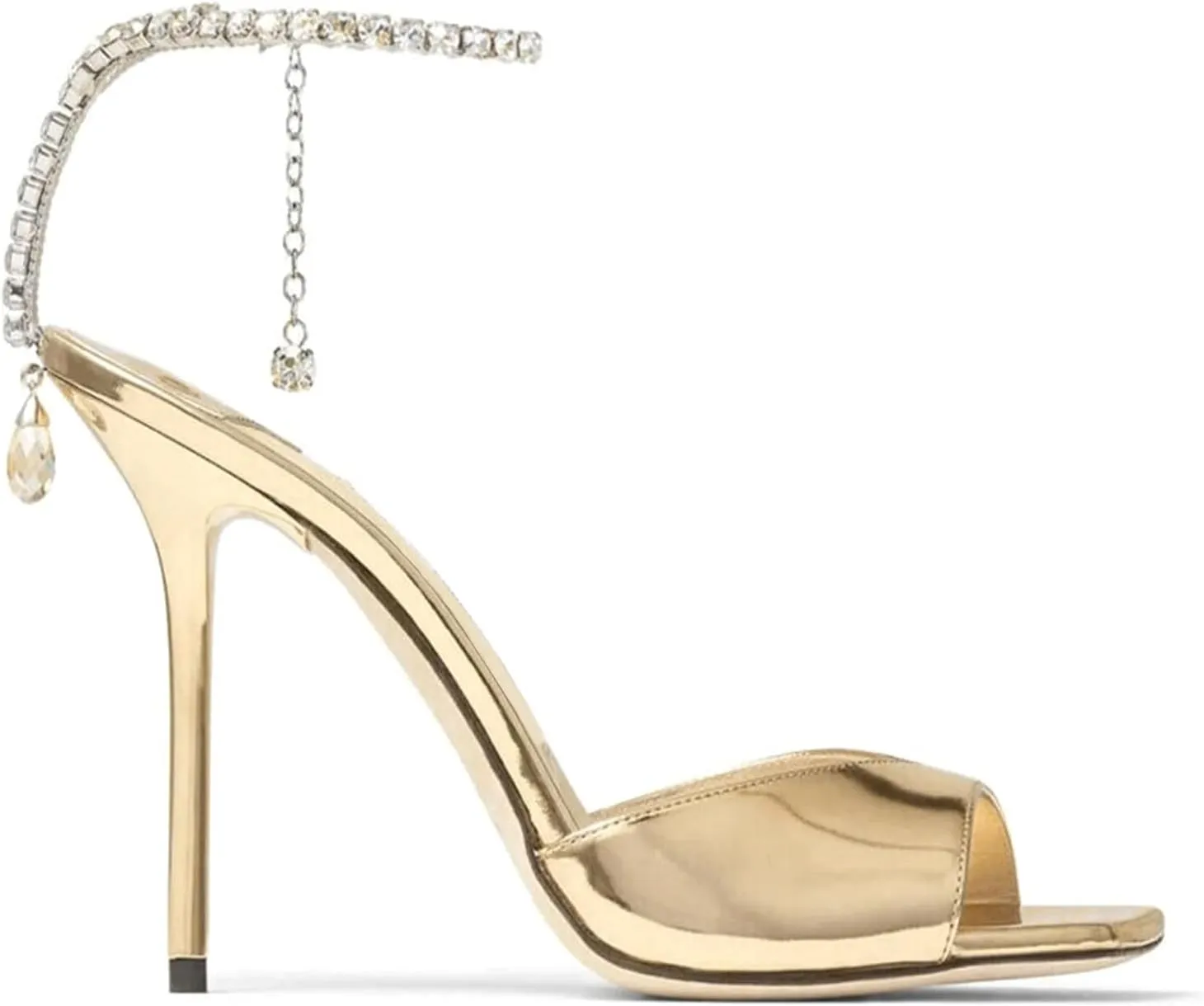 LauraVicci Women's High Heel Sandals Crystal Chain Ankle Straps Rhinestones Buckle Square Open Toe Stiletto High Heels Wedding Party Satin Dress Shoes