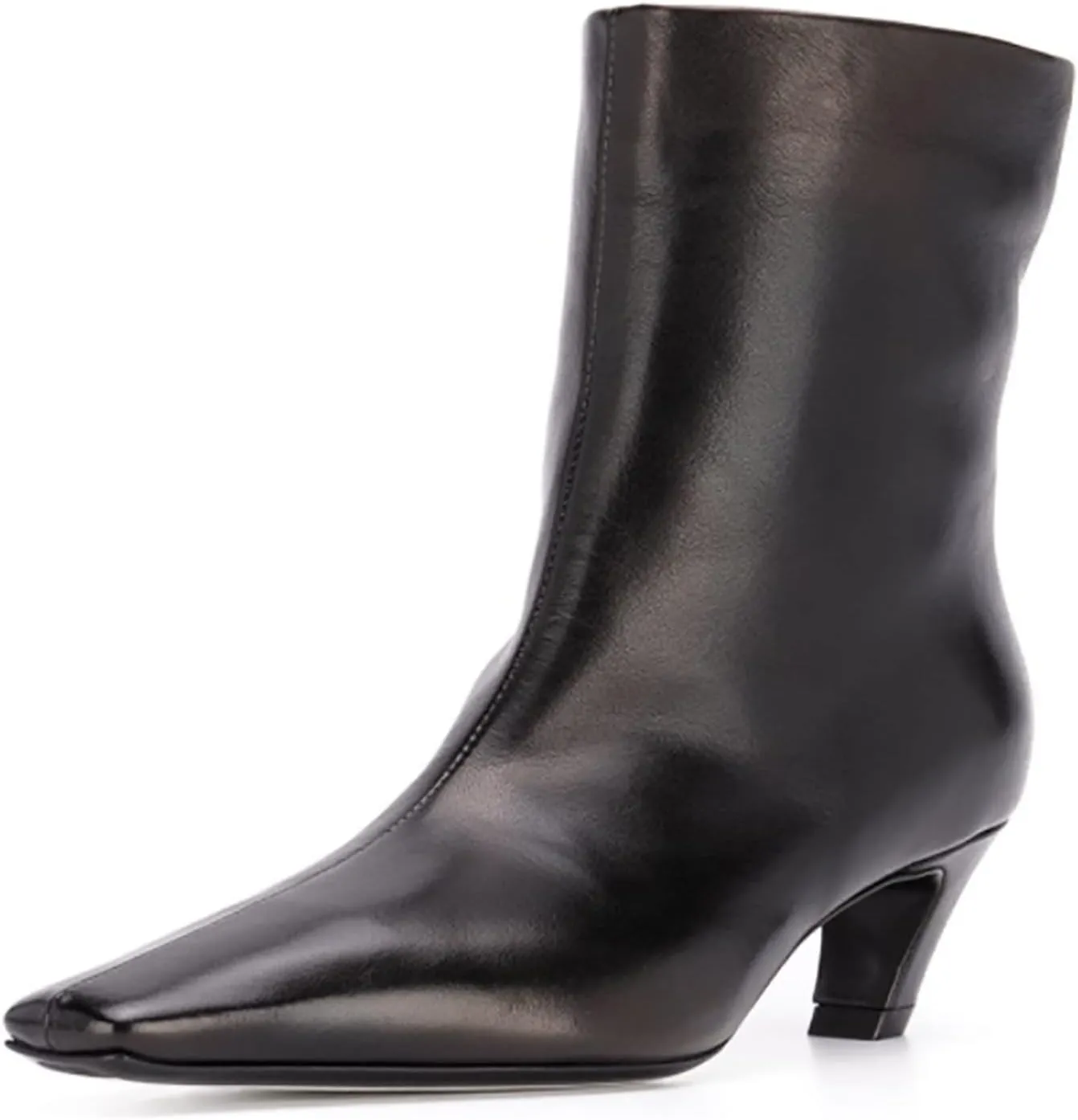 LEMUTISME Women's Trendy Square Toe Centre Stitching Animal Print Unique Slip On Low Kitten Heel Ankle Booties