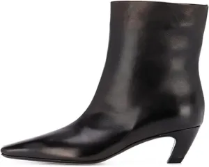 LEMUTISME Women's Trendy Square Toe Centre Stitching Animal Print Unique Slip On Low Kitten Heel Ankle Booties