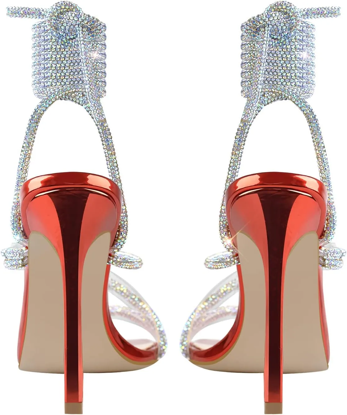 LISHAN Women's Slim High Heel Stilettos Rhinestone Glitter Crystal Sandals