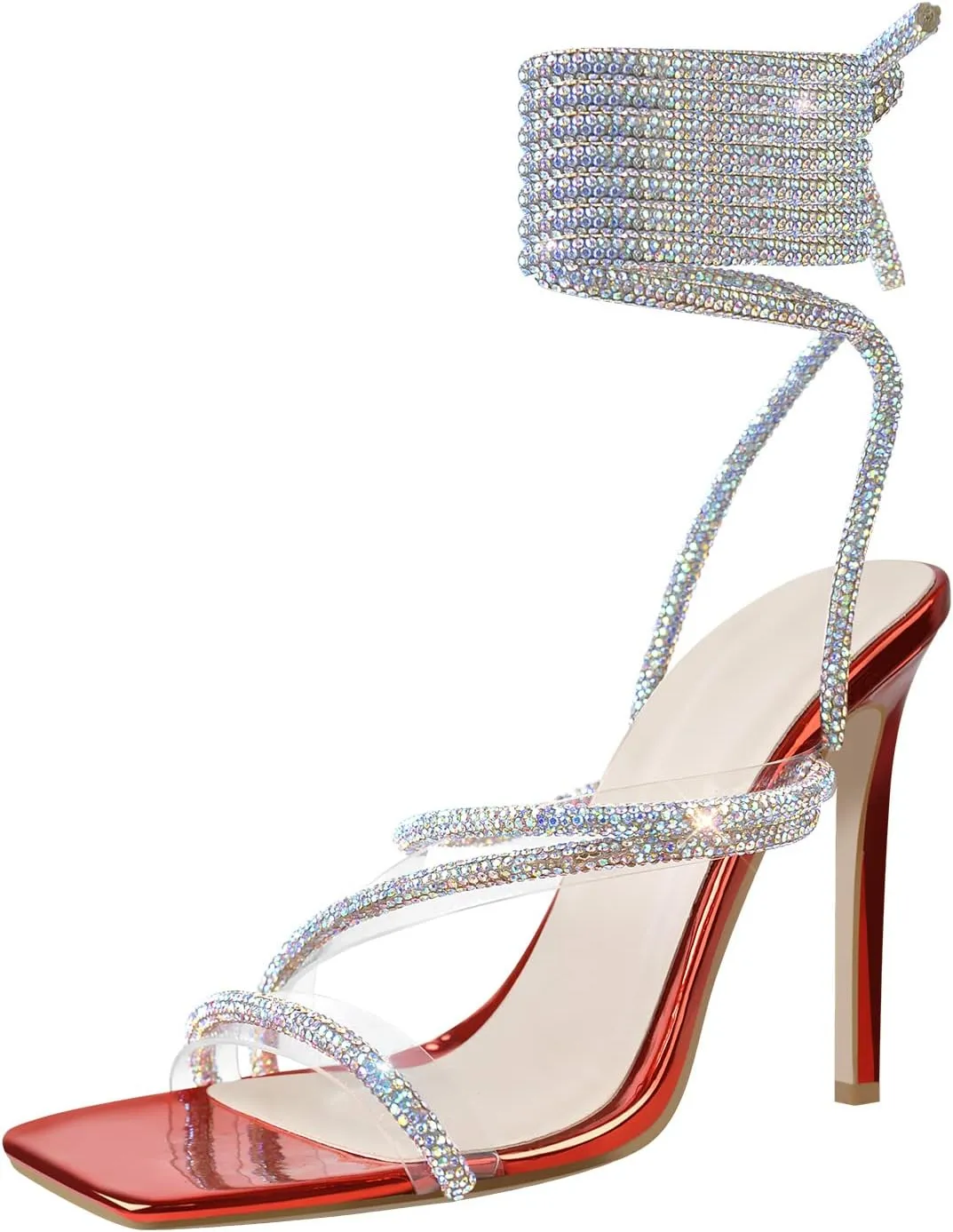 LISHAN Women's Slim High Heel Stilettos Rhinestone Glitter Crystal Sandals