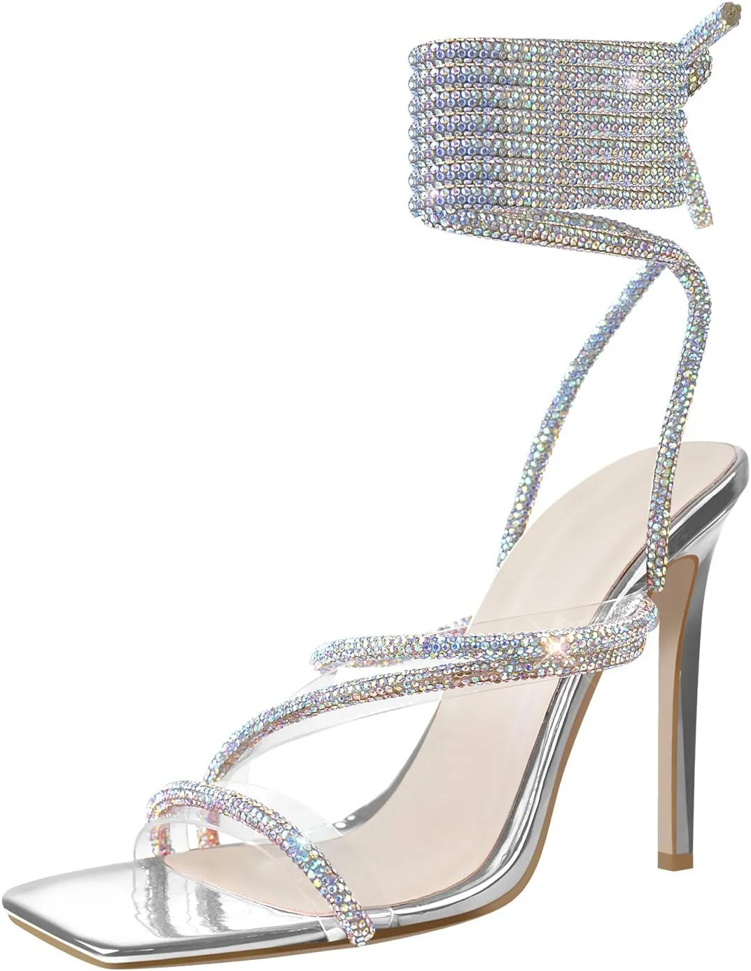 LISHAN Women's Slim High Heel Stilettos Rhinestone Glitter Crystal Sandals