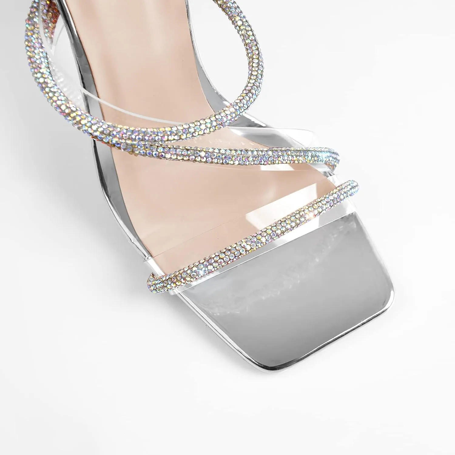 LISHAN Women's Slim High Heel Stilettos Rhinestone Glitter Crystal Sandals