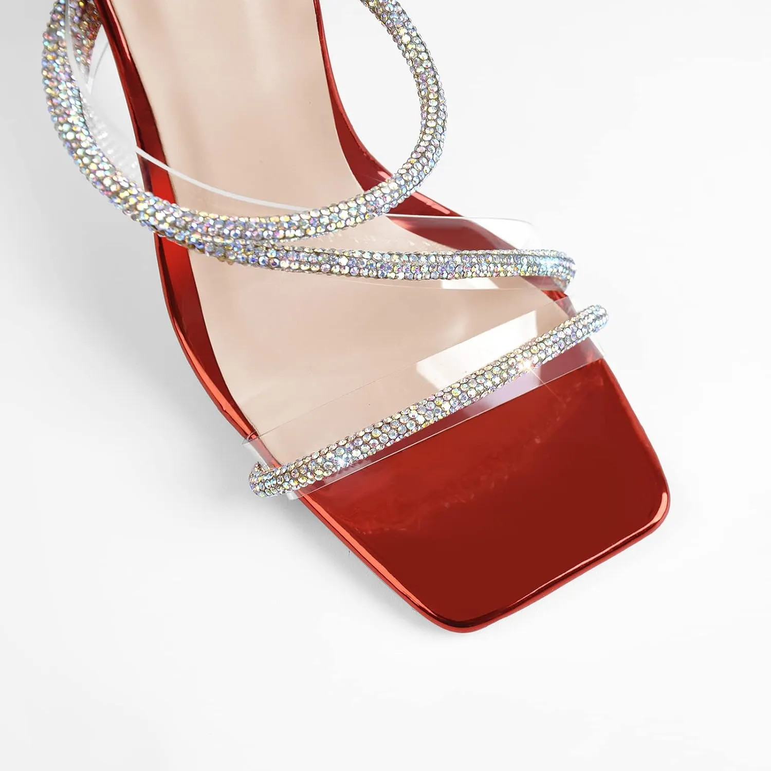 LISHAN Women's Slim High Heel Stilettos Rhinestone Glitter Crystal Sandals