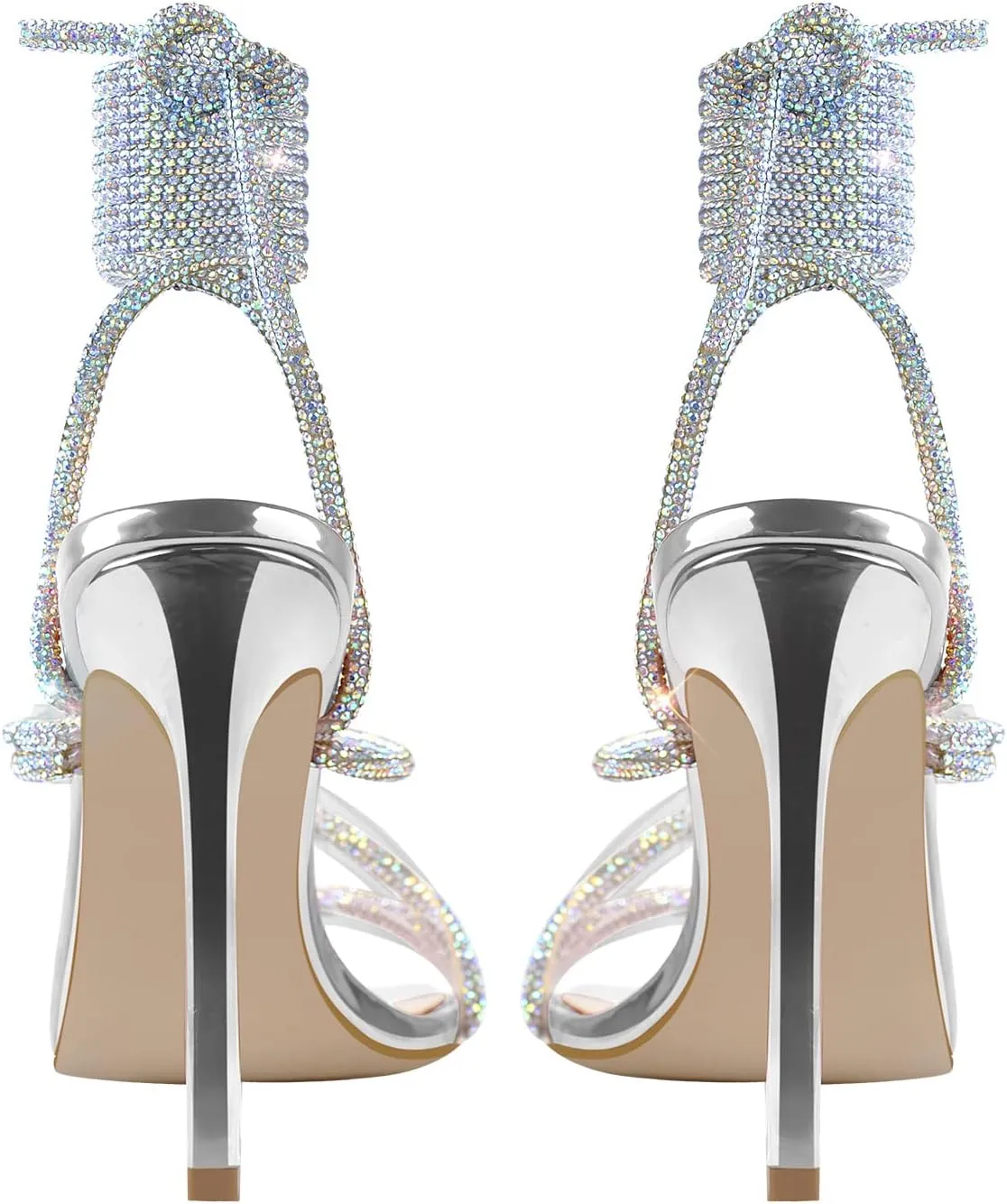 LISHAN Women's Slim High Heel Stilettos Rhinestone Glitter Crystal Sandals