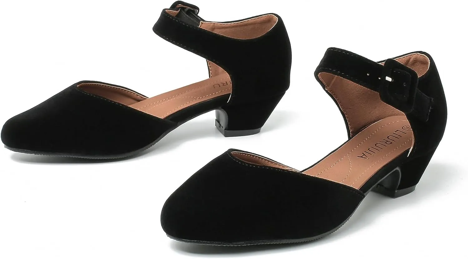 LIURUIJIA Women's Ankle Strap Low Heel Dress Shoes Closed Toe Formal Work Wedding Bridal Heels Comfortable Pumps
