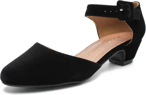 LIURUIJIA Women's Ankle Strap Low Heel Dress Shoes Closed Toe Formal Work Wedding Bridal Heels Comfortable Pumps