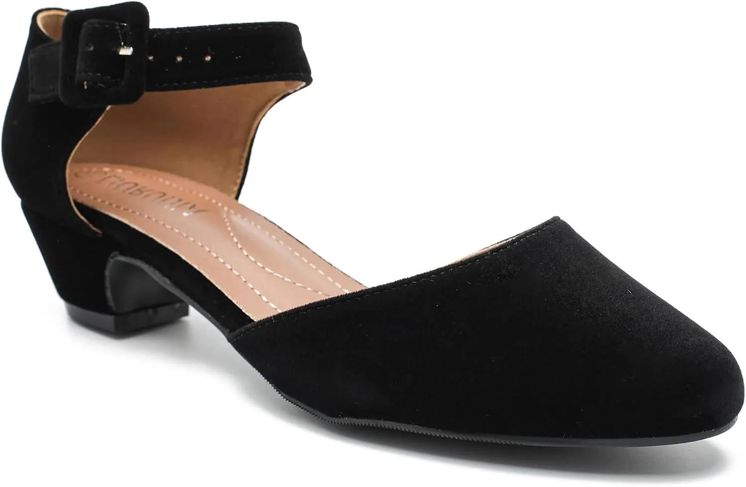 LIURUIJIA Women's Ankle Strap Low Heel Dress Shoes Closed Toe Formal Work Wedding Bridal Heels Comfortable Pumps