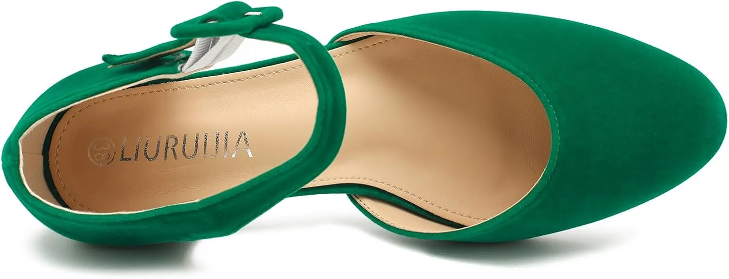 LIURUIJIA Women's Closed Toe Low Heel Dress Shoes Ankle Strap D'Orsay Work Office Comfortable Pumps
