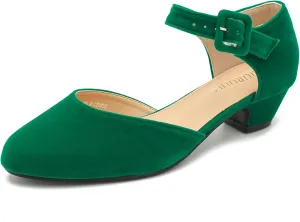 LIURUIJIA Women's Closed Toe Low Heel Dress Shoes Ankle Strap D'Orsay Work Office Comfortable Pumps