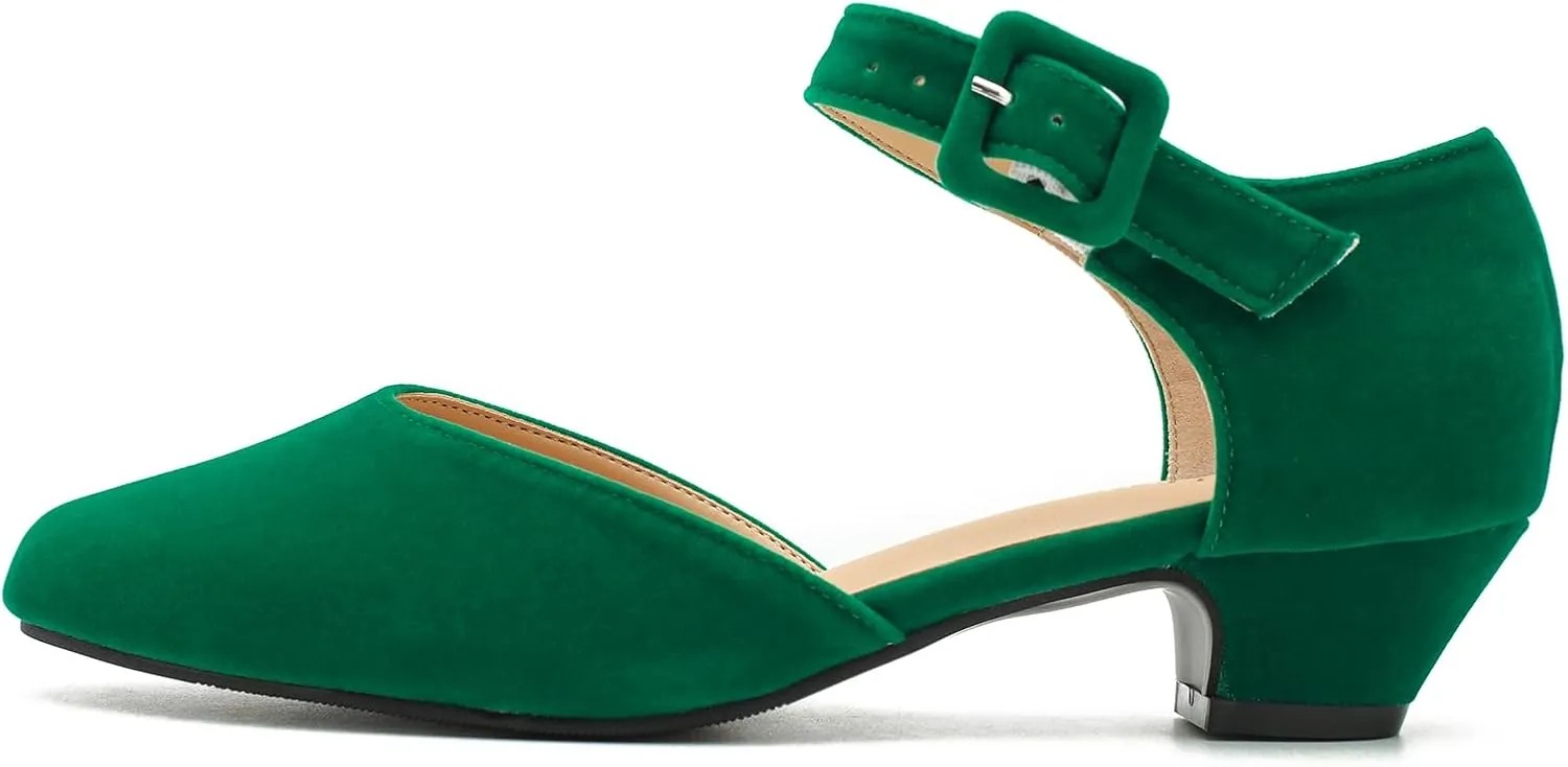 LIURUIJIA Women's Closed Toe Low Heel Dress Shoes Ankle Strap D'Orsay Work Office Comfortable Pumps