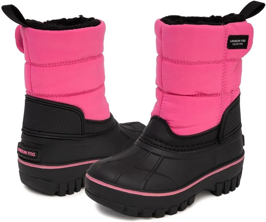LONDON FOG Jett Waterproof Unisex Kids Snow Boot, Insulated Fleece Lined, Size 5 Toddler to 6 Big Kid, Black, Navy Blue, Grey