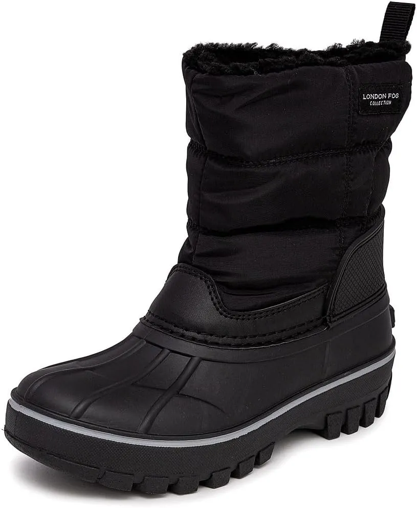 LONDON FOG Jett Waterproof Unisex Kids Snow Boot, Insulated Fleece Lined, Size 5 Toddler to 6 Big Kid, Black, Navy Blue, Grey
