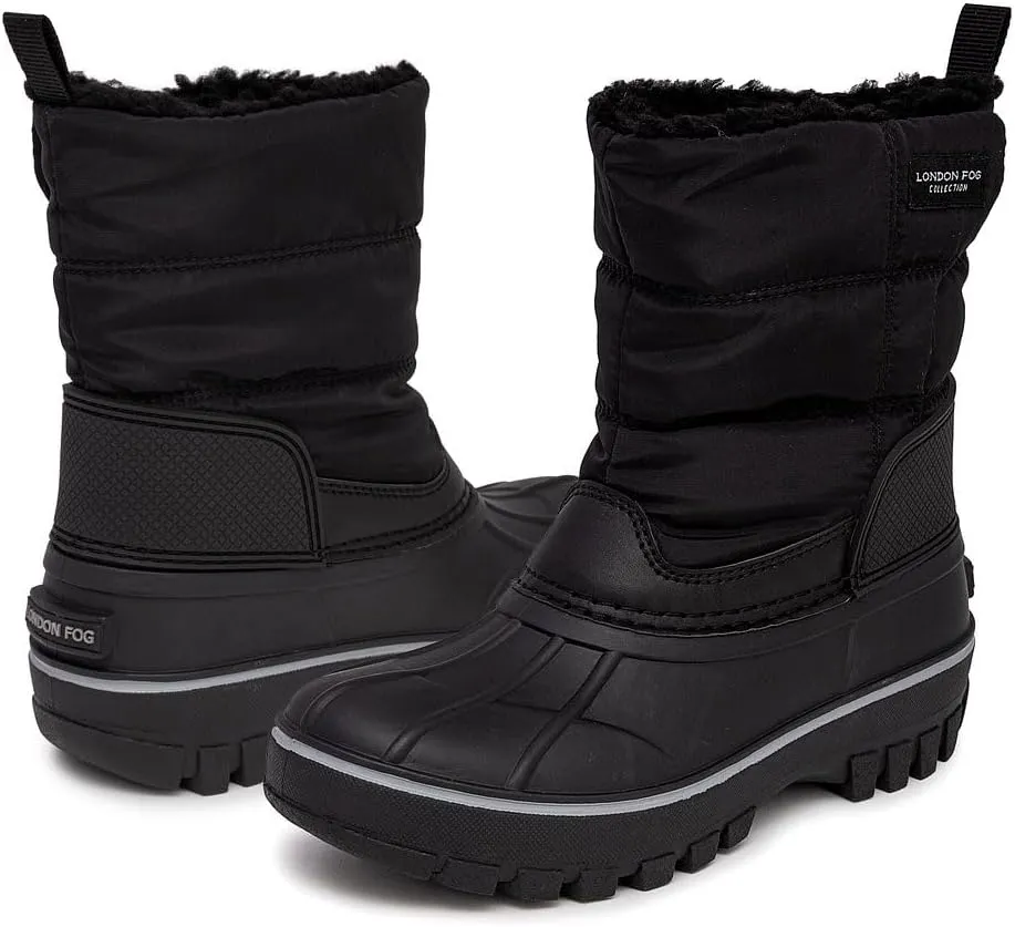 LONDON FOG Jett Waterproof Unisex Kids Snow Boot, Insulated Fleece Lined, Size 5 Toddler to 6 Big Kid, Black, Navy Blue, Grey