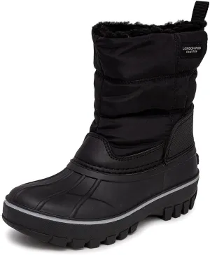 LONDON FOG Jett Waterproof Unisex Kids Snow Boot, Insulated Fleece Lined, Size 5 Toddler to 6 Big Kid, Black, Navy Blue, Grey