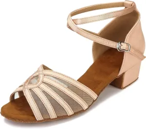 Low Heel Womens Ballroom Latin Salsa Dance Shoes for Social Beginner Practice Dancing Sandals 1.5" Heel LX02