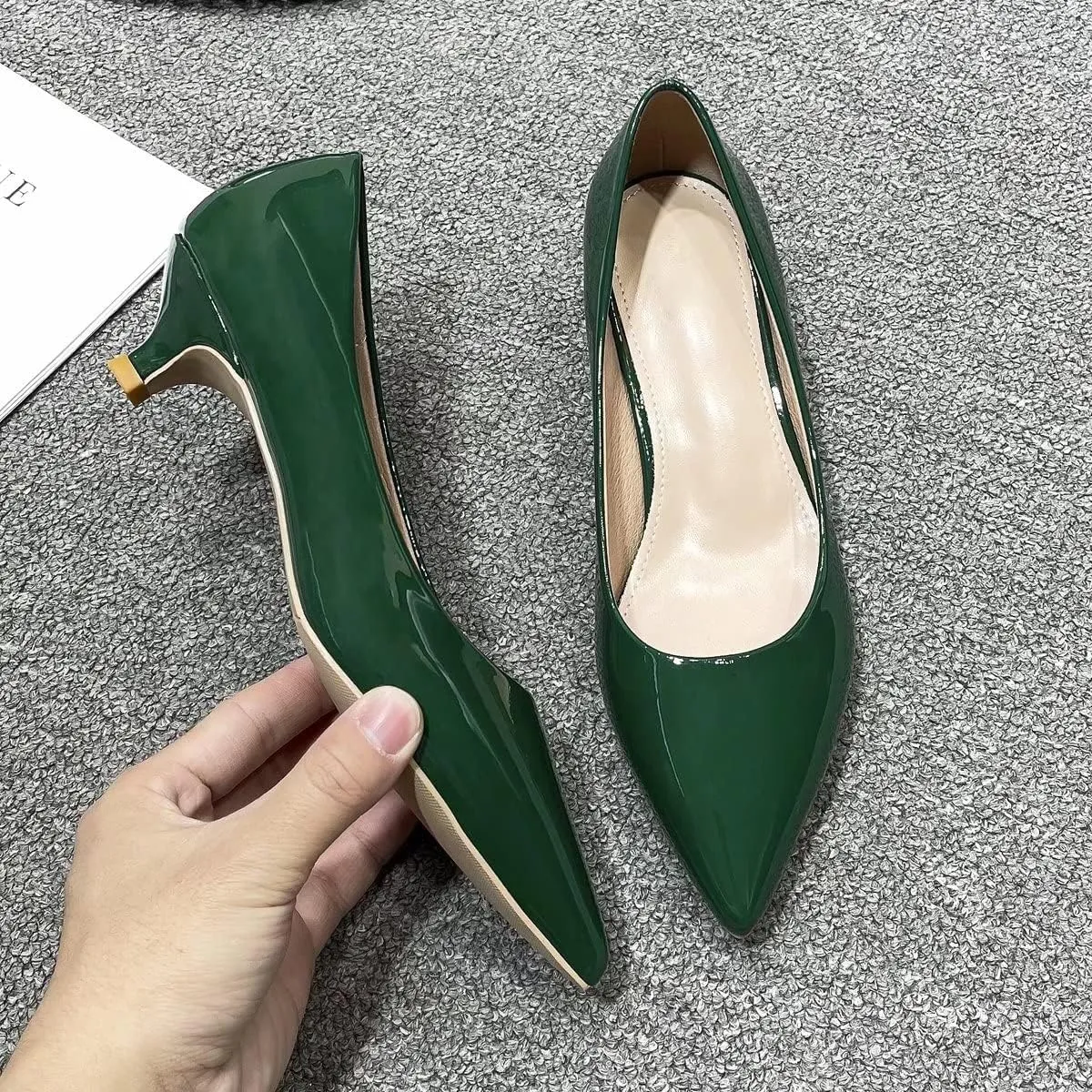 LUXINYU Women's Classic Fashion Pointed Toe Kitten Heel Dress Pumps Shoes Comfort Low Heel Work Shoes
