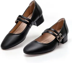 Mary Jane Shoes Low Heels Dress Pumps for Women With Adjustable Ankle Strap - 2 Inch Chunky Heel for Dressy Casual Occasions