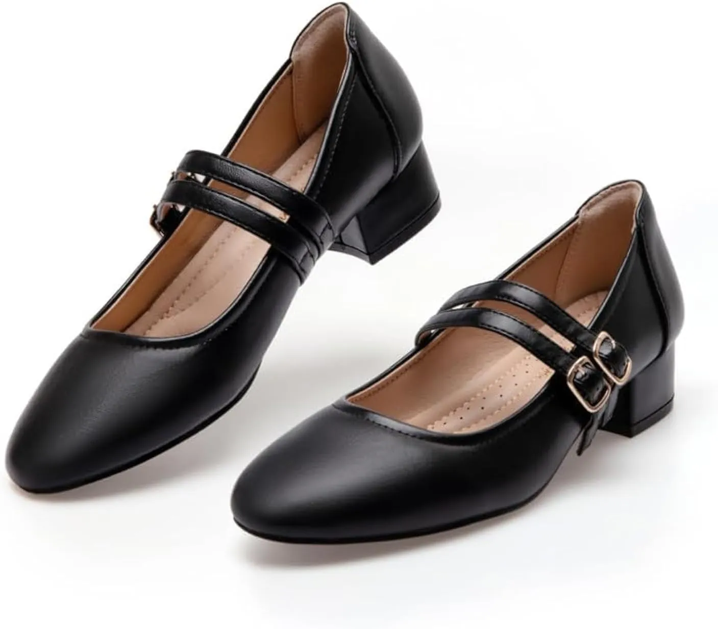 Mary Jane Shoes Low Heels Dress Pumps for Women With Adjustable Ankle Strap - 2 Inch Chunky Heel for Dressy Casual Occasions