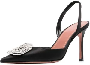 Mattiventon Women's Crystal Slingback Pumps Rhinestone Satin Stiletto Pointed Toe Heeled Sandals Wedding Bride Dress Party Heels