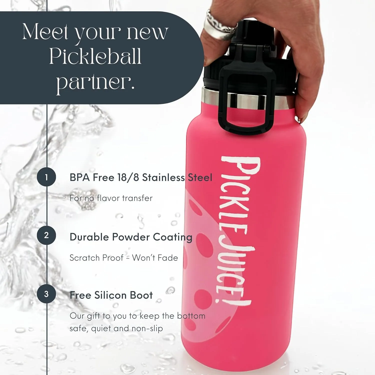 Maui Pickleball Co.™ Pickleball Water Bottle 32oz Insulated Stainless Steel Water Bottle PickleBall Accessories Pickleball Gifts SWIG Lid with Carry Handle