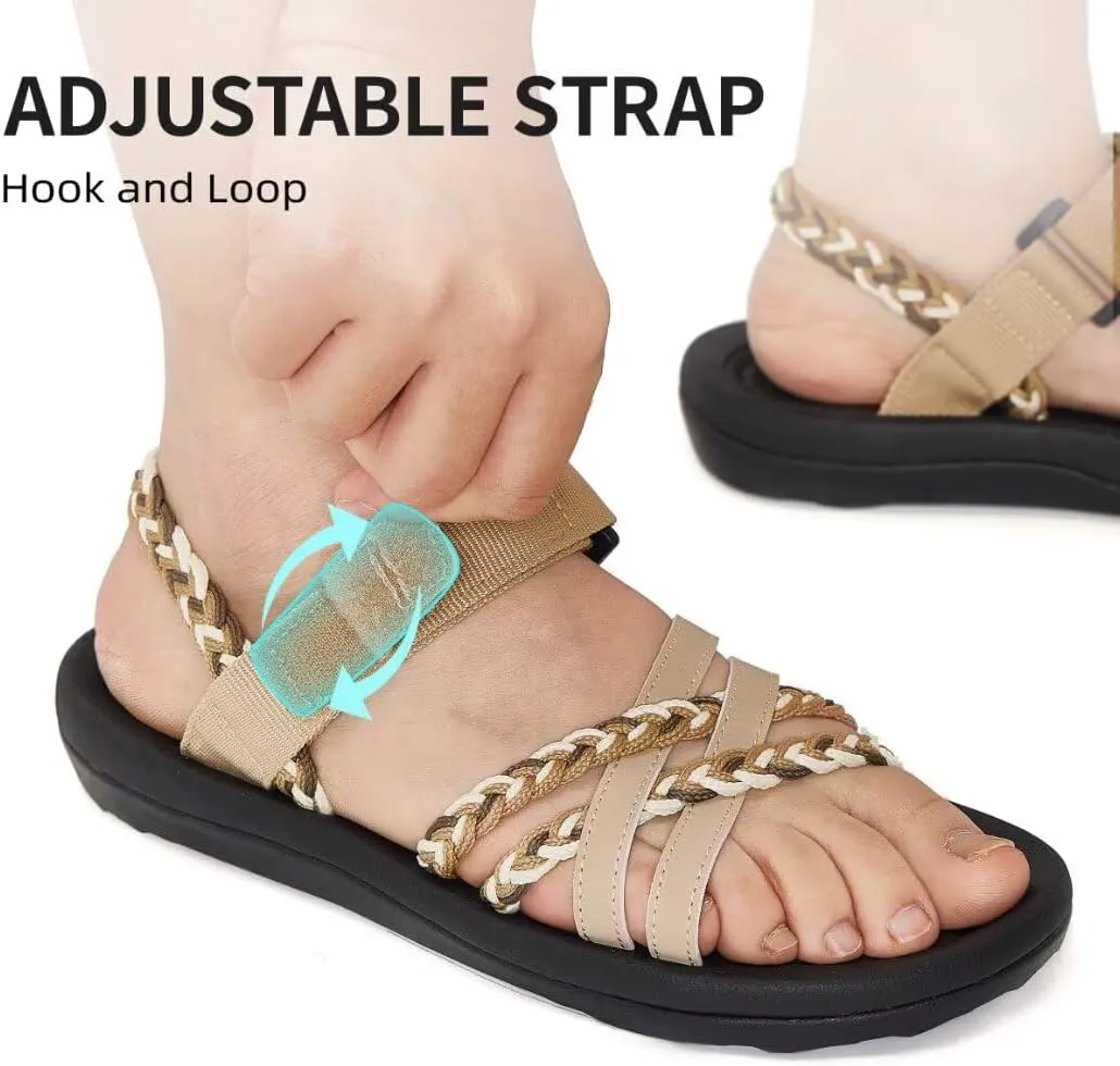 MEGNYA Hiking Sandals for Womens, Arch Support Comfortable Walking Sandals Hook Loop Strap, Casual Sports Summer Waterproof Lightweight Slides