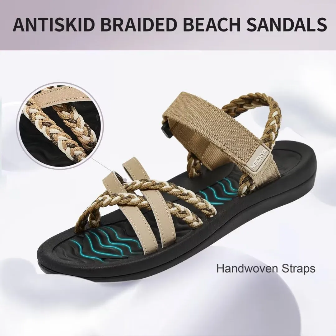 MEGNYA Hiking Sandals for Womens, Arch Support Comfortable Walking Sandals Hook Loop Strap, Casual Sports Summer Waterproof Lightweight Slides