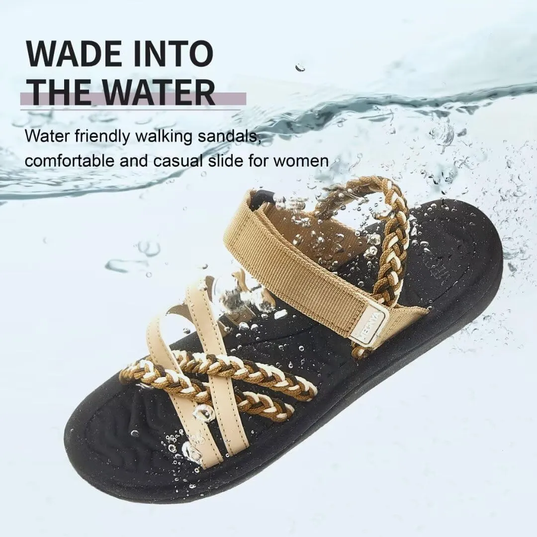 MEGNYA Hiking Sandals for Womens, Arch Support Comfortable Walking Sandals Hook Loop Strap, Casual Sports Summer Waterproof Lightweight Slides