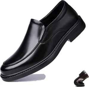 Men's Leather Low Heel Penny Loafer Classic Round Toe Handmade Slip on Business Oxford Shoes for Driving Office Work Dress Shoes